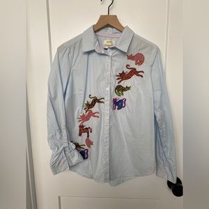 NWOT Maeve 10 Embroidered Blue Button Down